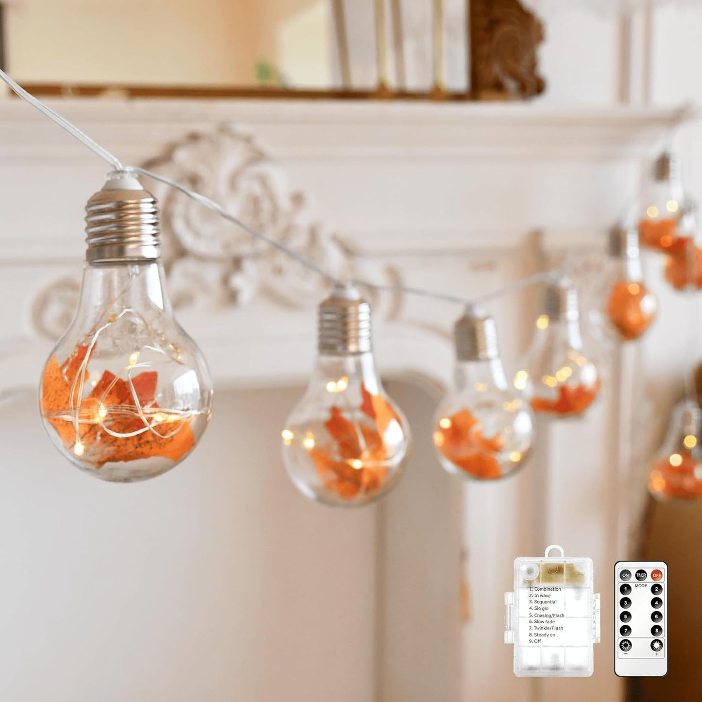 YOLIGHT Fairy Bulb Lights Maple Leaf Lights Battery Operated with Remote Timer