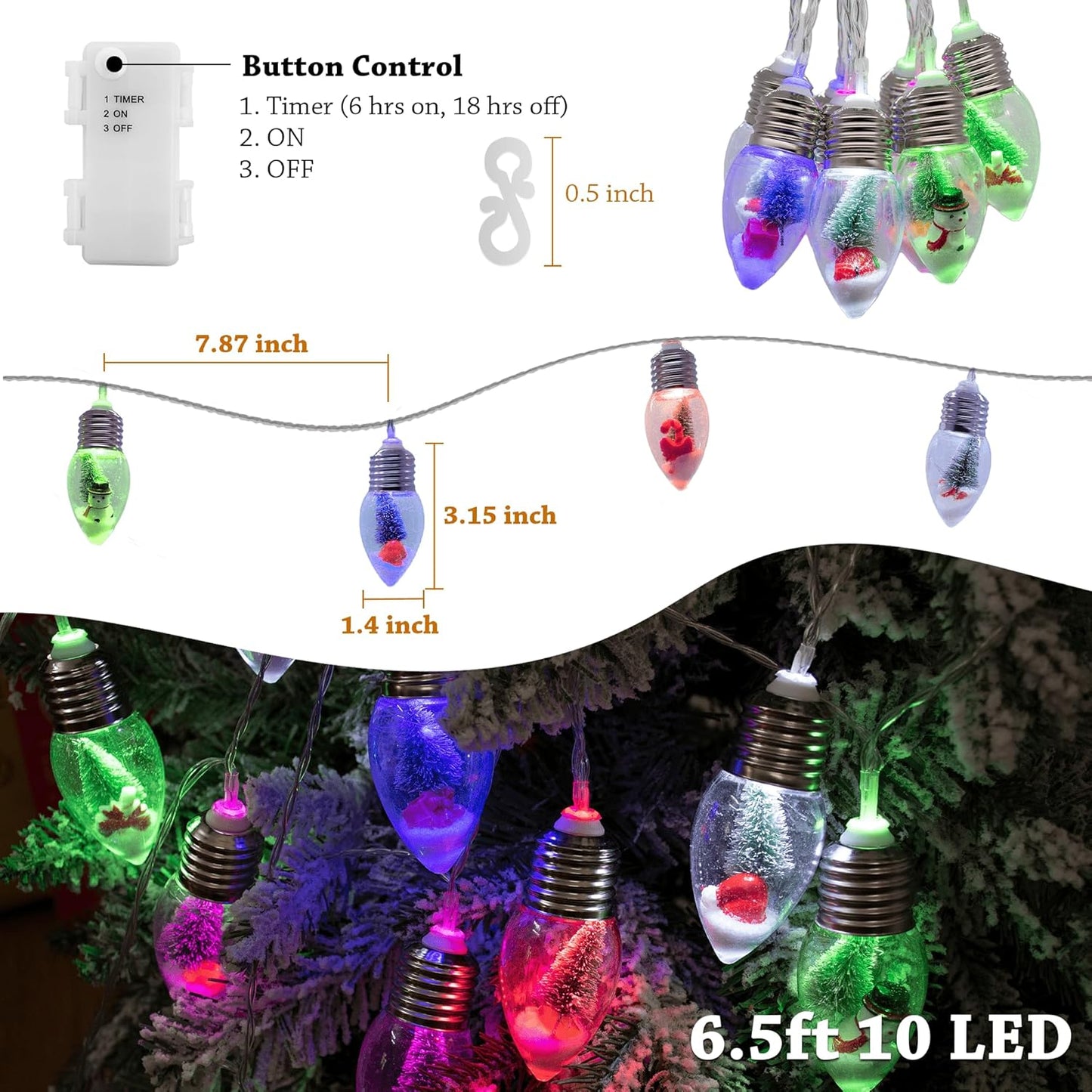 Christmas Bulb String Lights Battery Operated & Timer