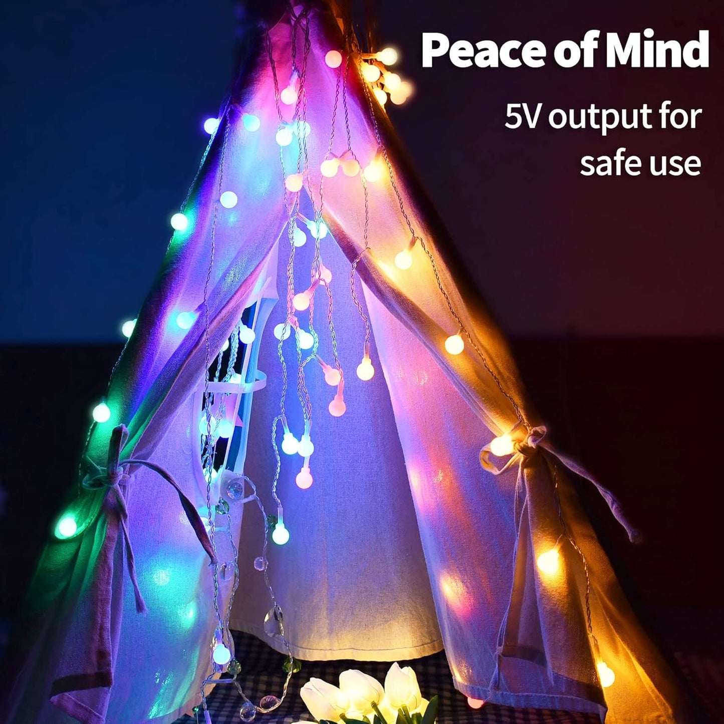 YOLIGHT White Ball Fairy Curtain Lights USB/Battery Powered