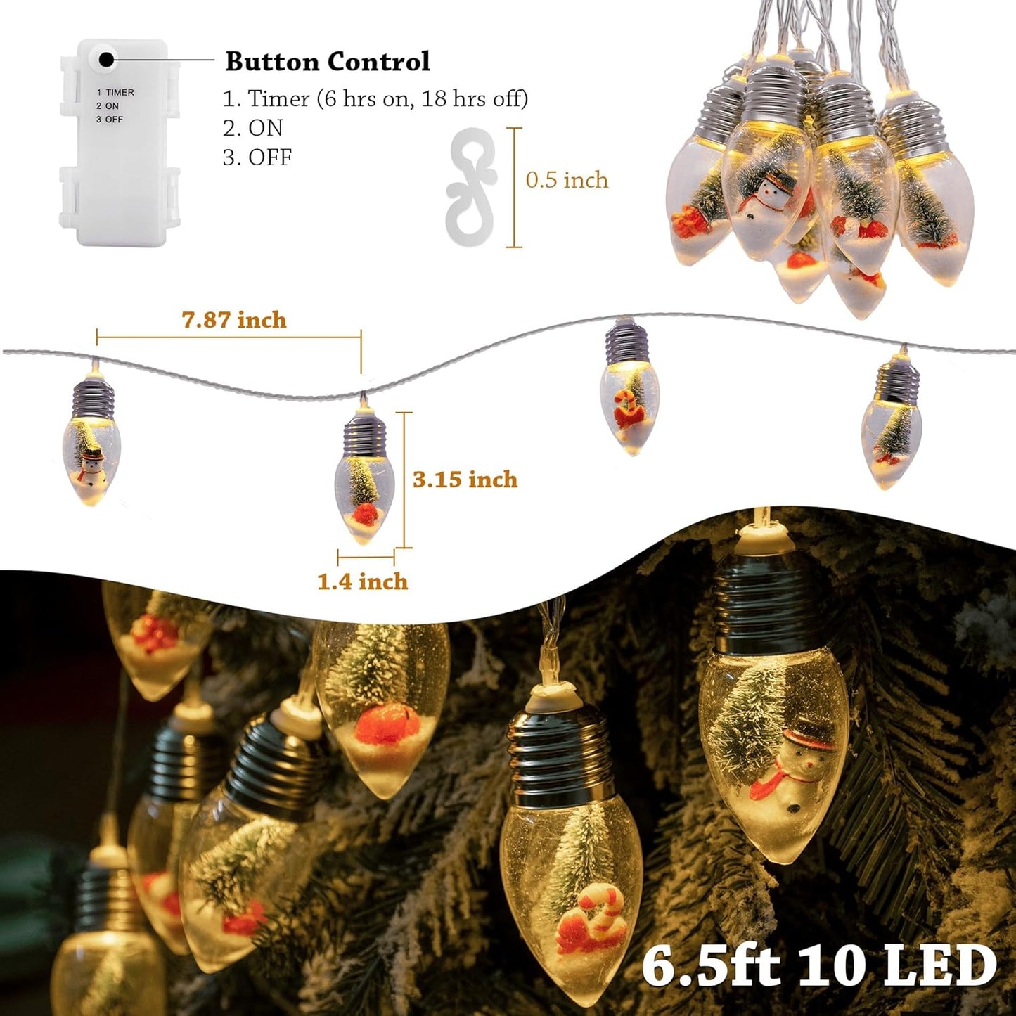 Christmas Bulb String Lights Battery Operated & Timer