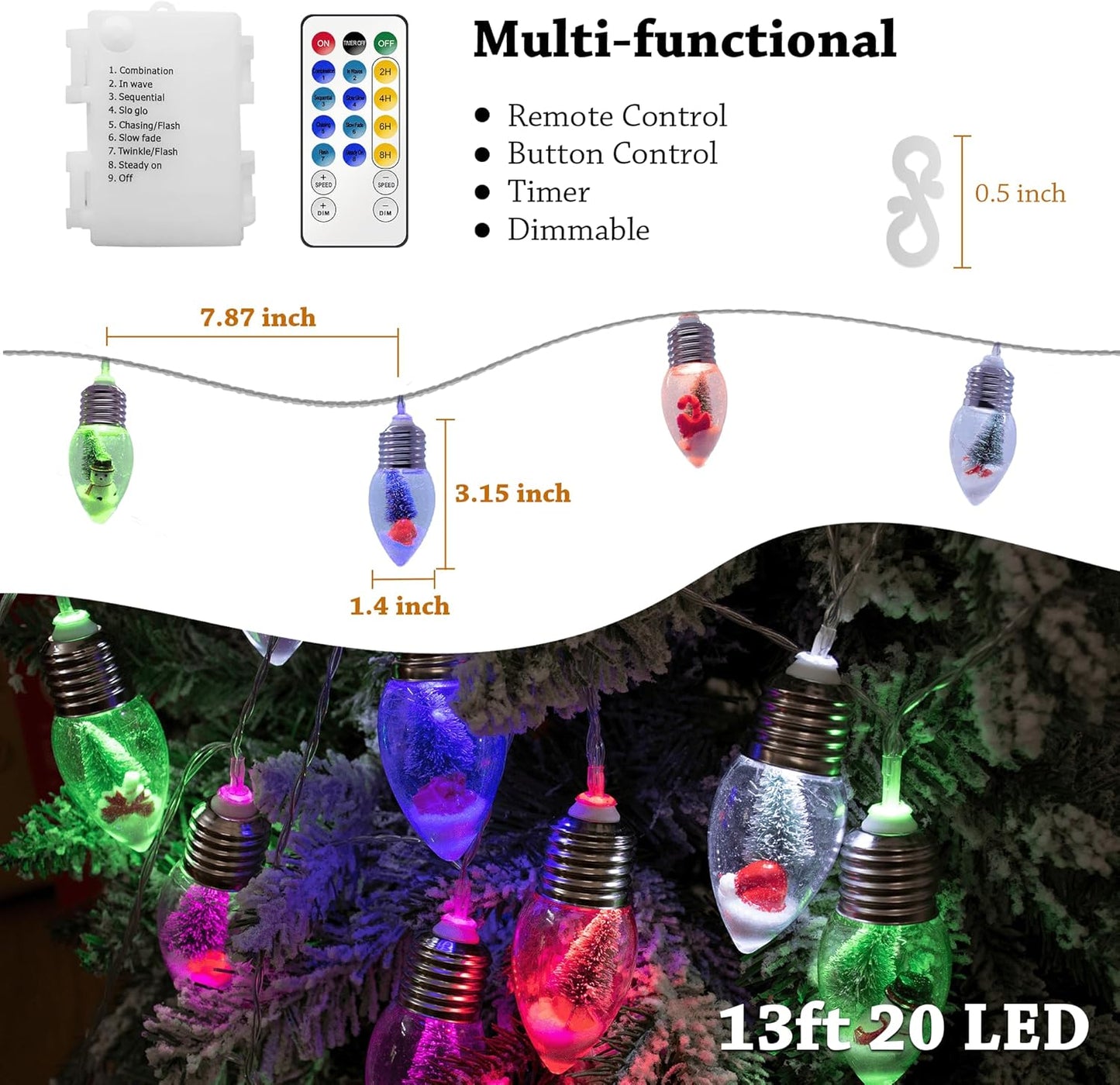 Christmas Bulb String Lights Battery Operated & Timer