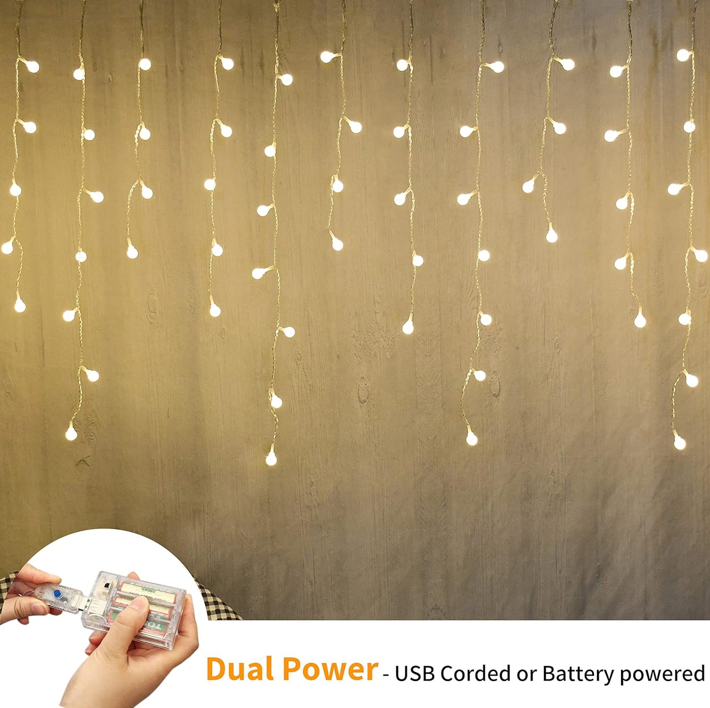 YOLIGHT White Ball Fairy Curtain Lights USB/Battery Powered