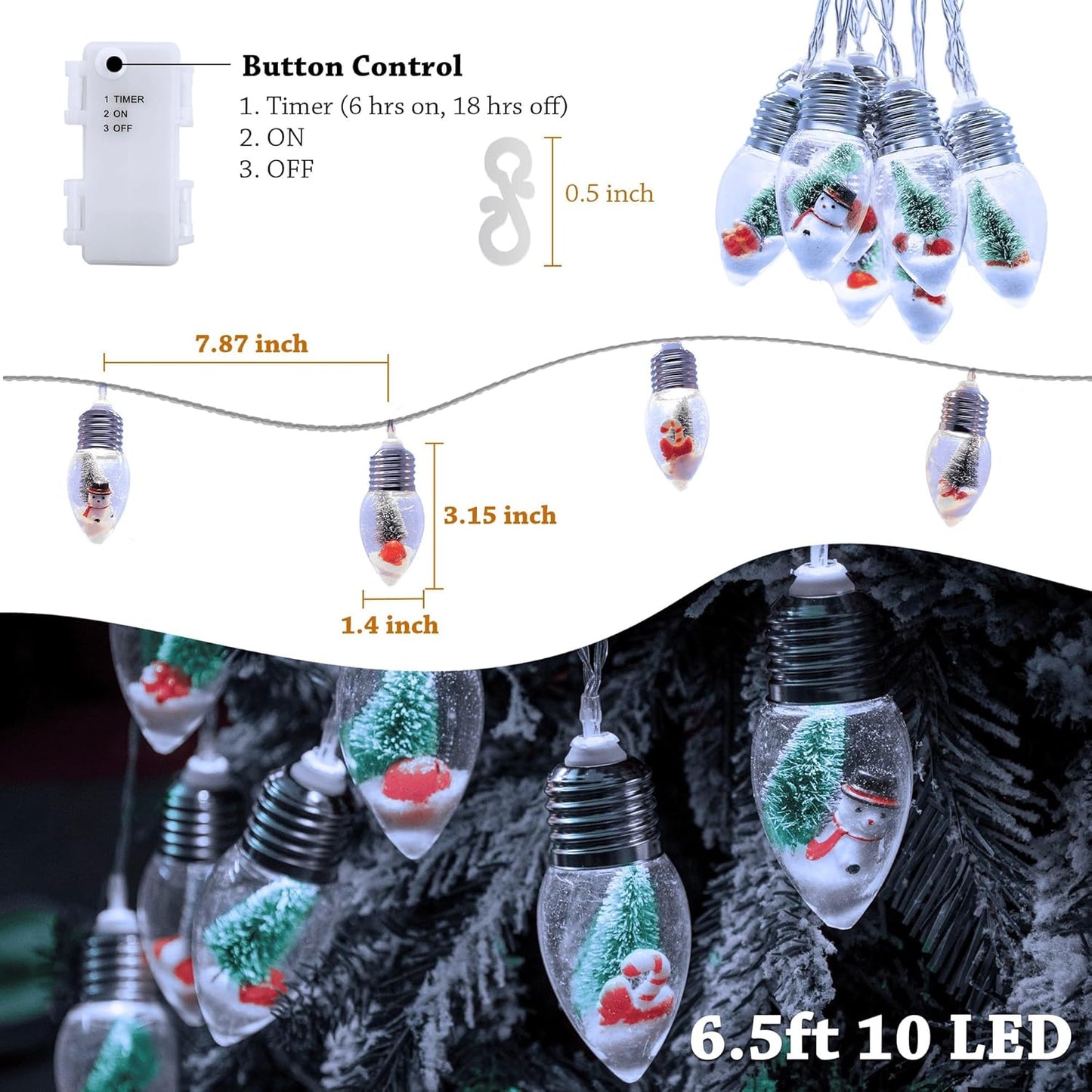 Christmas Bulb String Lights Battery Operated & Timer