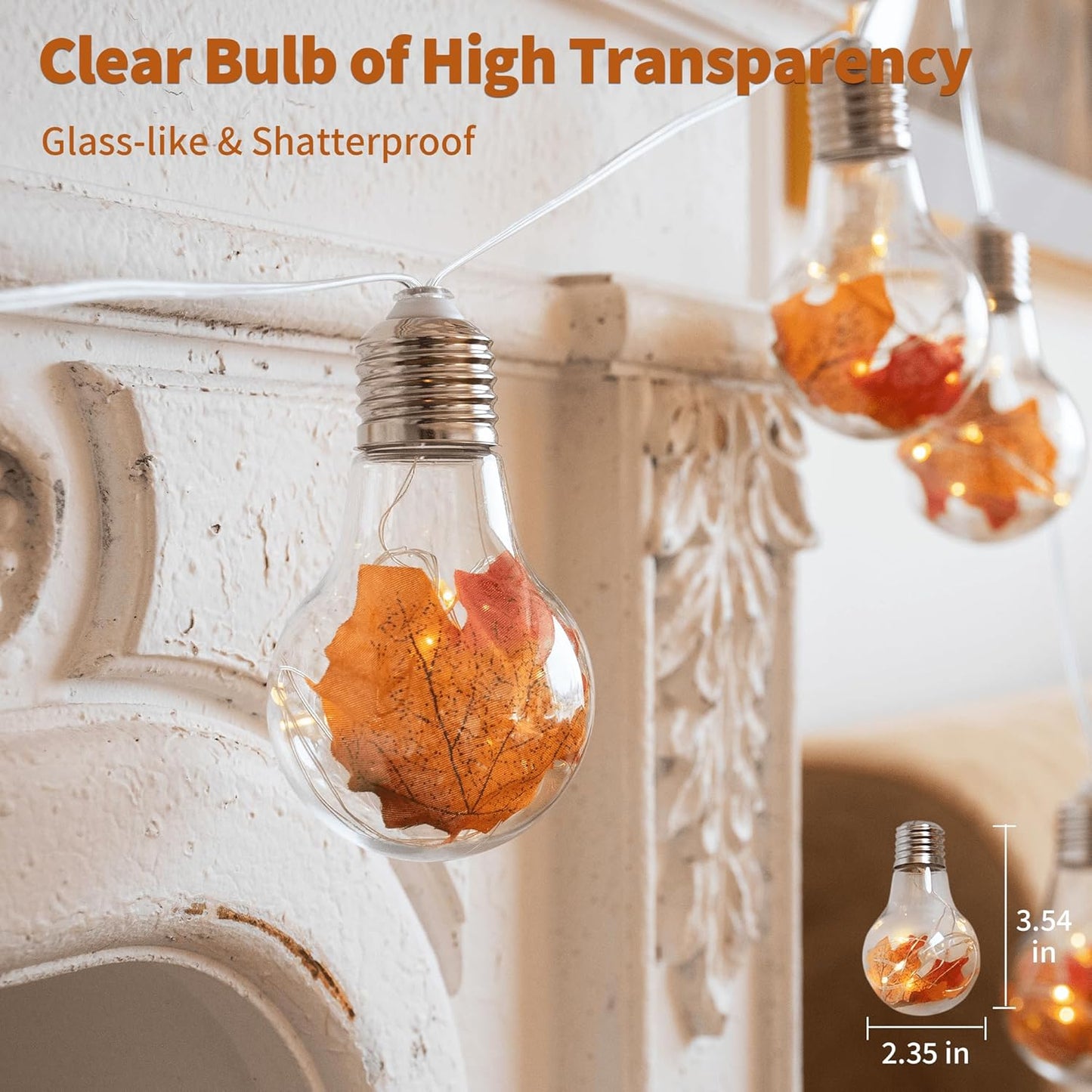 YOLIGHT Fairy Bulb Lights Maple Leaf Lights Battery Operated with Remote Timer