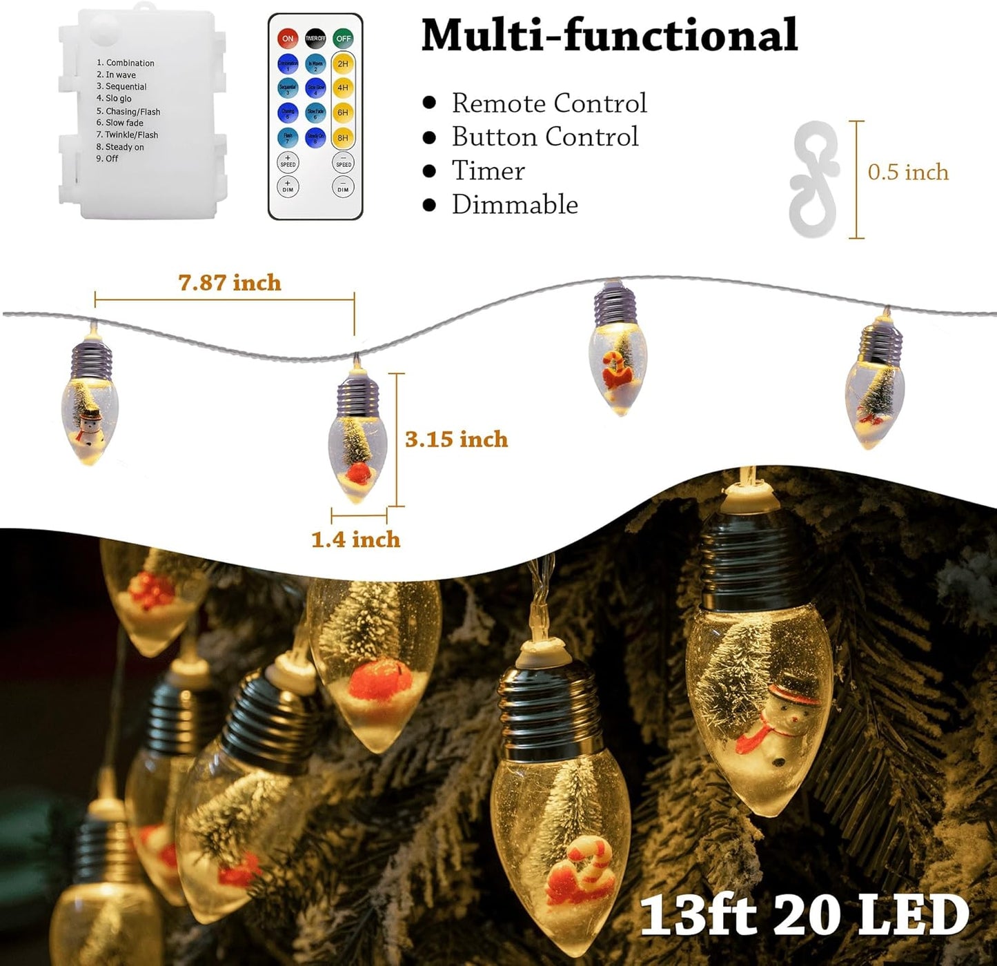 Christmas Bulb String Lights Battery Operated & Timer