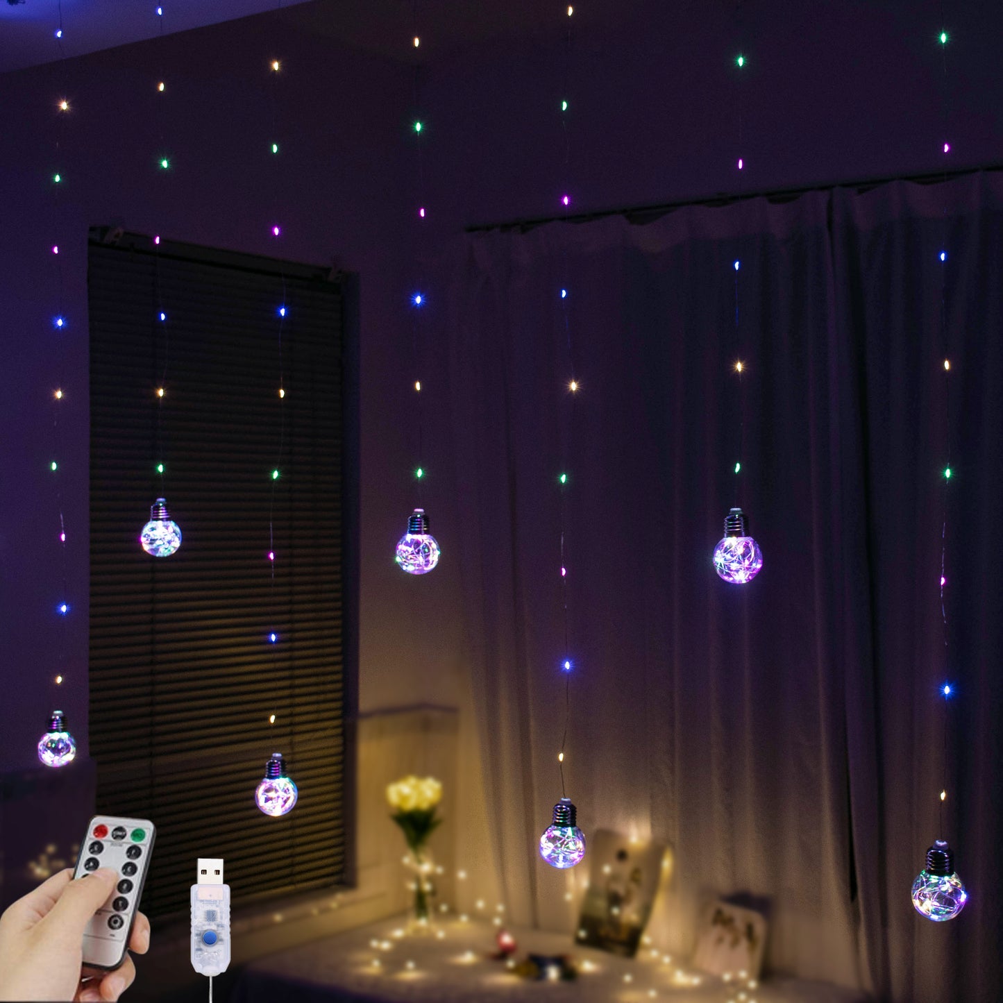 YOLIGHT Wishing Ball Curtain Lights USB/Battery Operated Window Fairy Curtain Lights