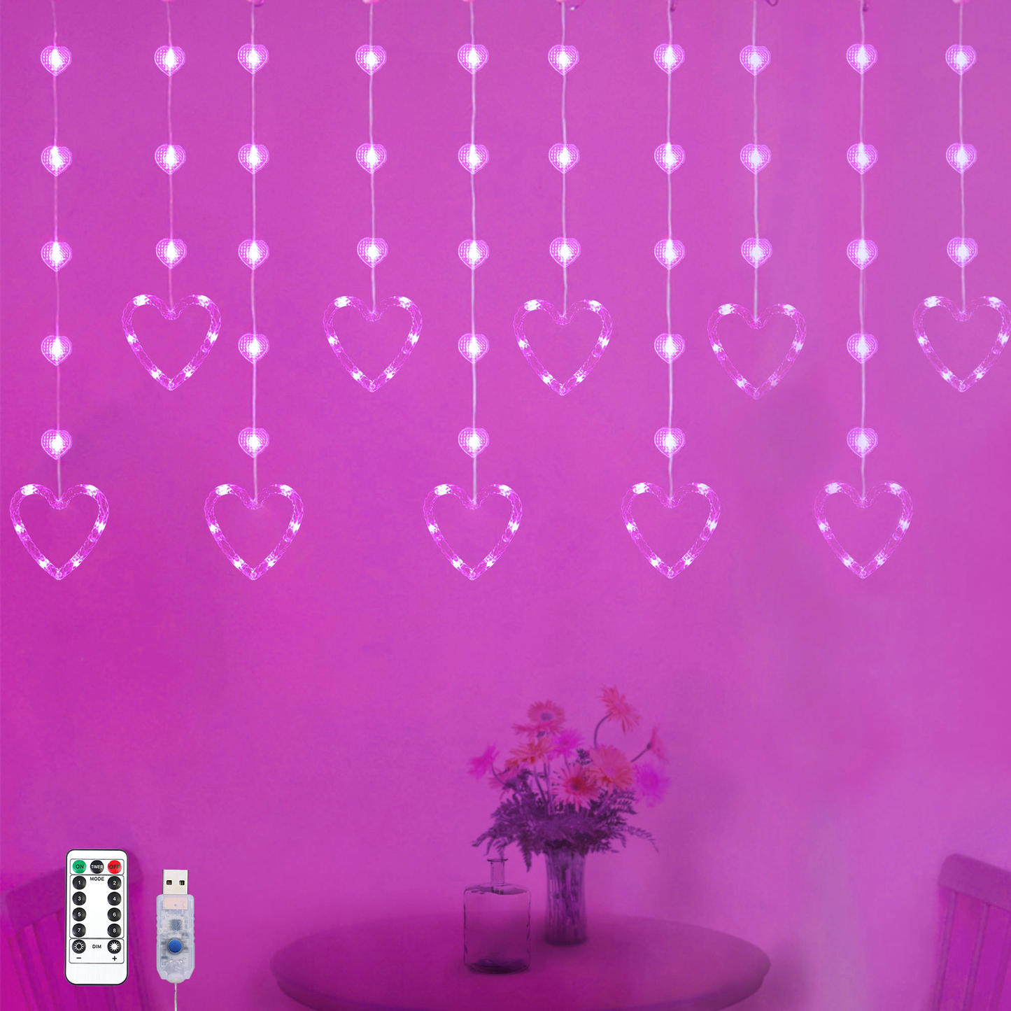 Heart Curtain Lights Valentine's Day Window Lights