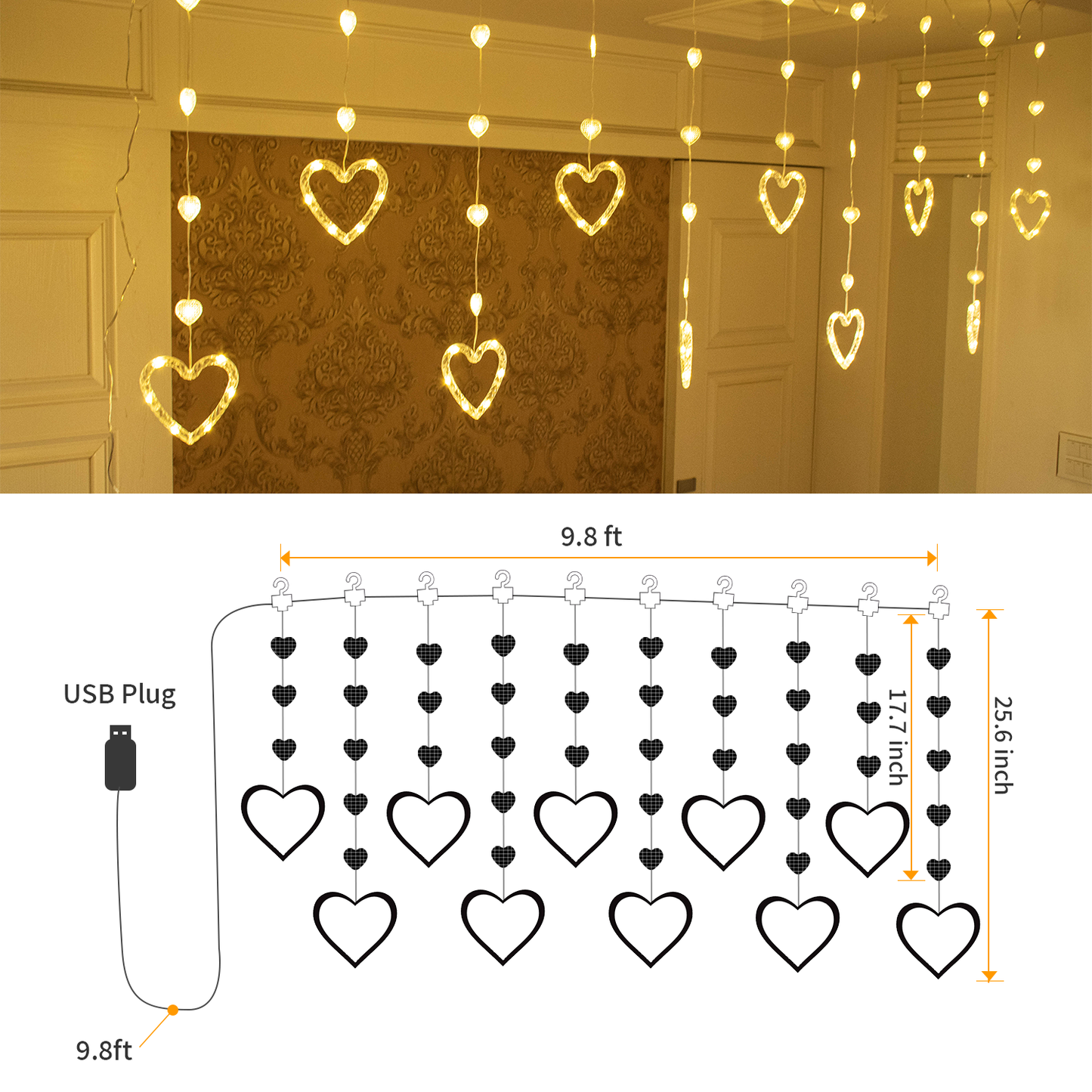 Heart Curtain Lights Valentine's Day Window Lights