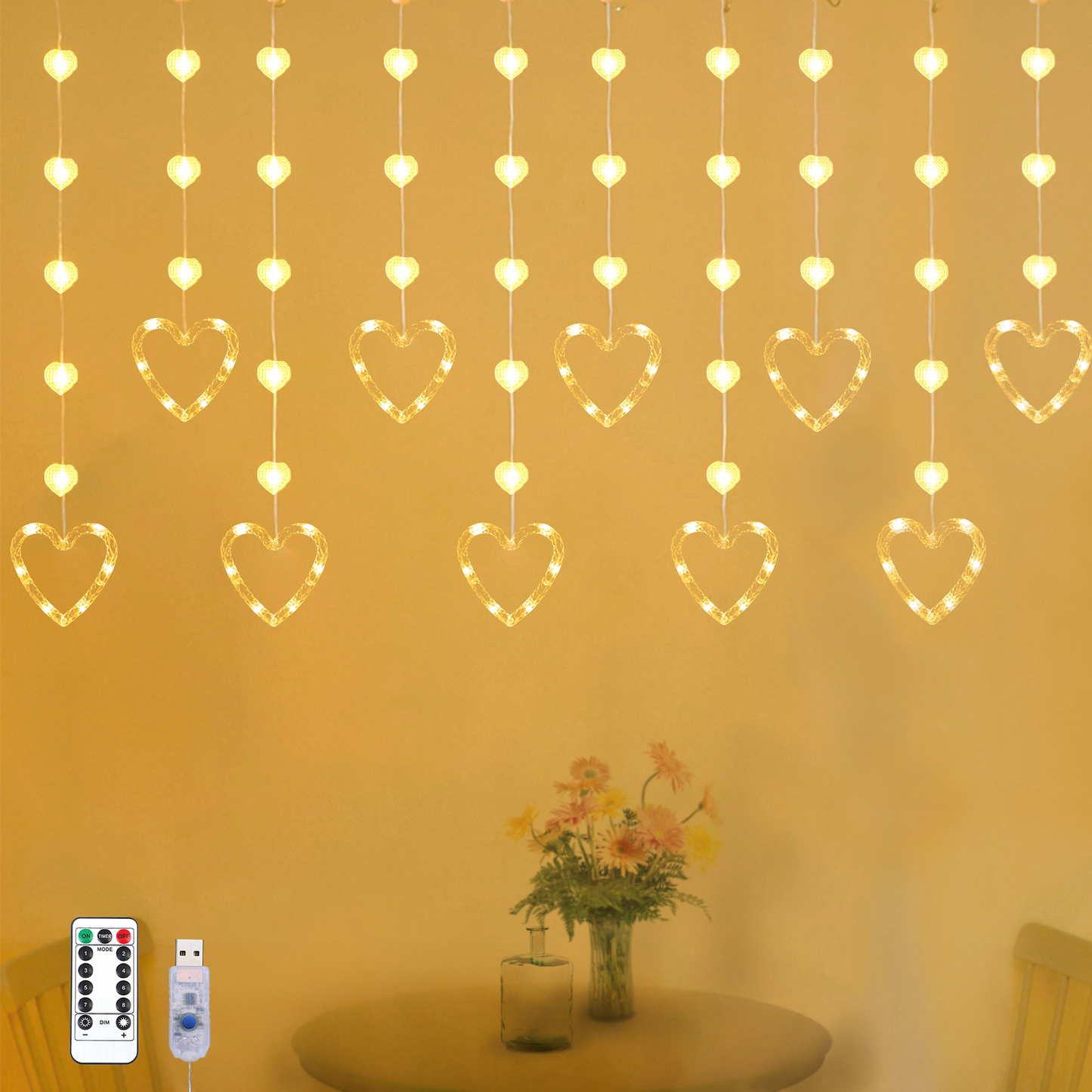 Heart Curtain Lights Valentine's Day Window Lights