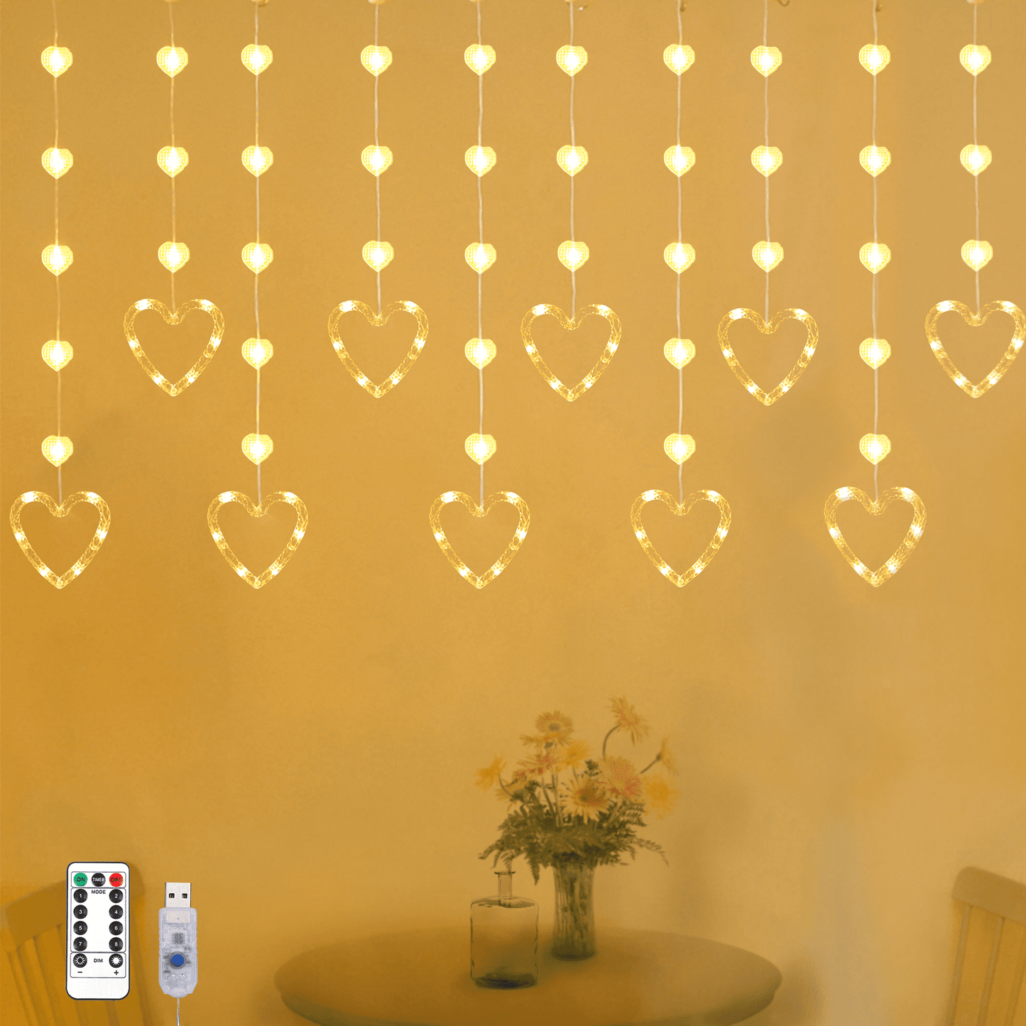 Heart Curtain Lights Valentine's Day Window Lights