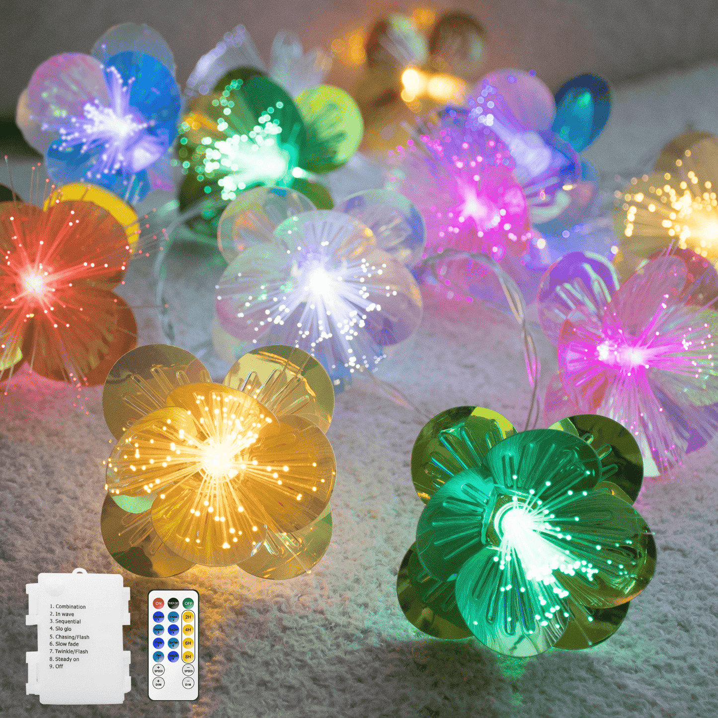 YOLIGHT Fiber Optic Flower String Fairy Lights Battery Operated