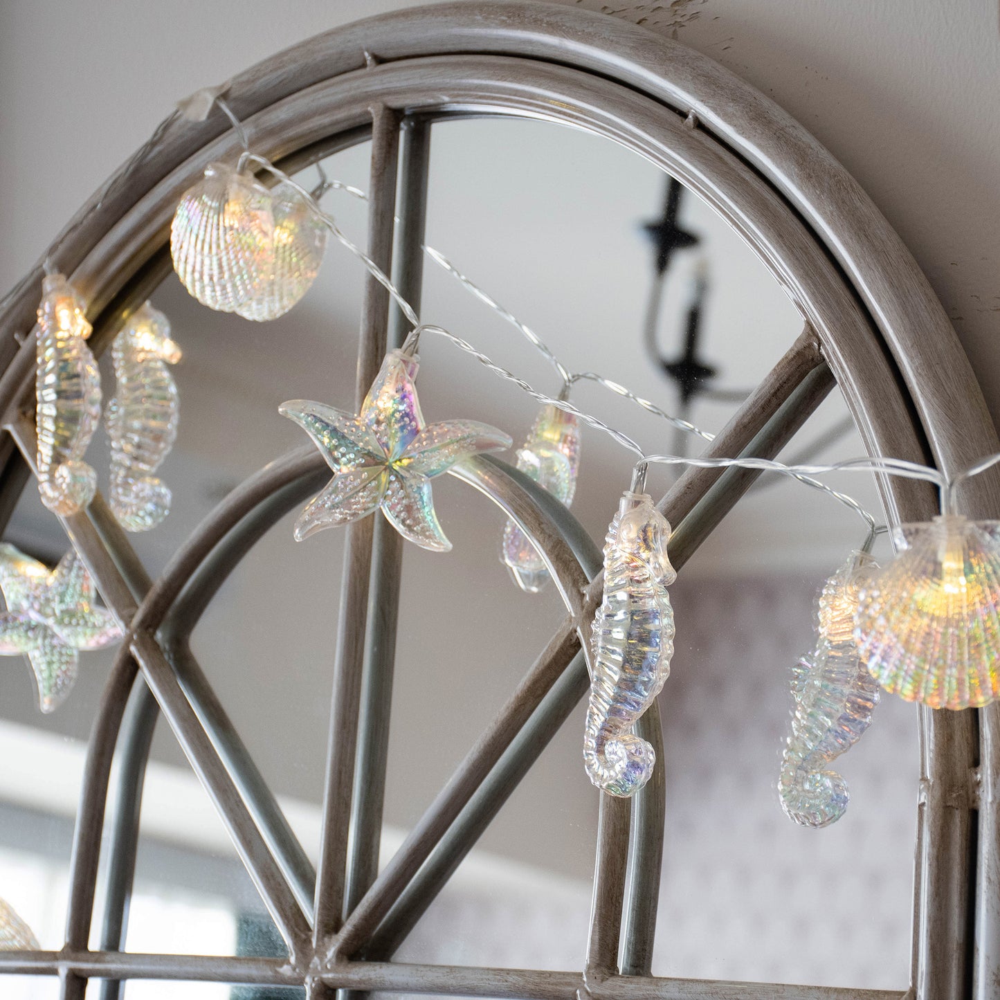 Seashell Starfish Seahorse String Lights 6.5ft 10 LED Ocean Fairy Lights Battery Operated Under The Sea Decoration