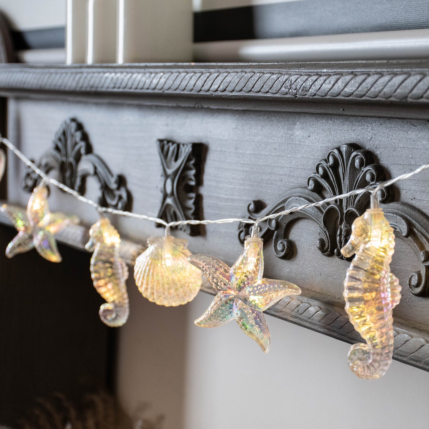 Seashell Starfish Seahorse String Lights 6.5ft 10 LED Ocean Fairy Lights Battery Operated Under The Sea Decoration