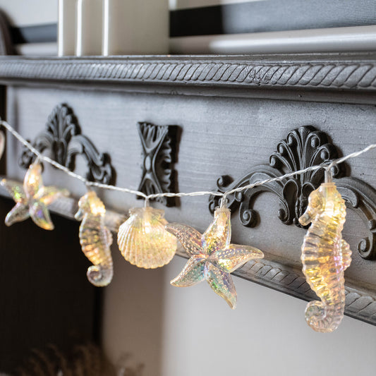 Seashell Starfish Seahorse String Lights 6.5ft 10 LED Ocean Fairy Lights Battery Operated Under The Sea Decoration
