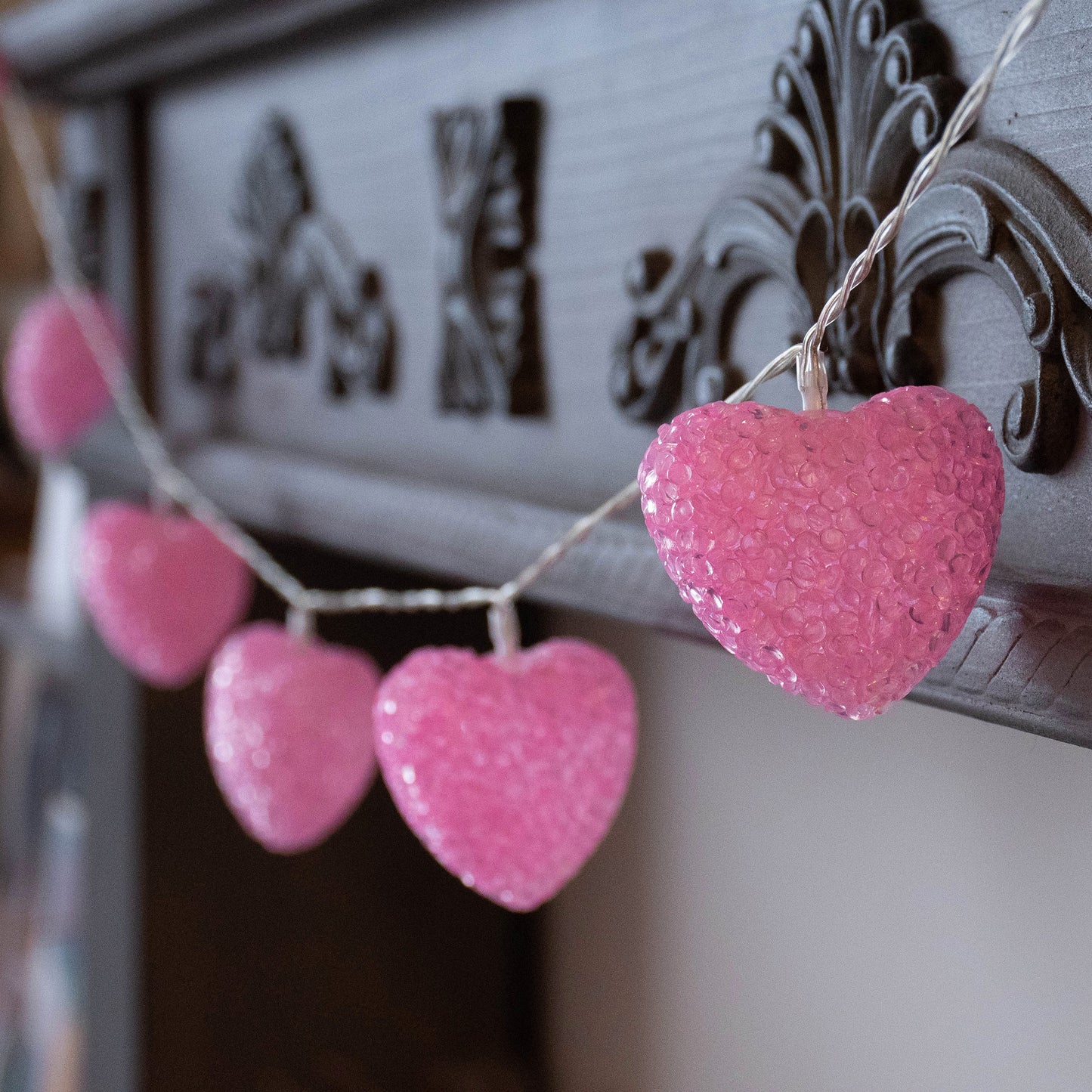 Pink Heart String Lights Valentine's Day Decoration Lights Battery Operated with Timer