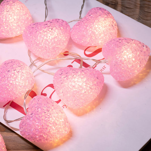 Pink Heart String Lights Valentine's Day Decoration Lights Battery Operated with Timer