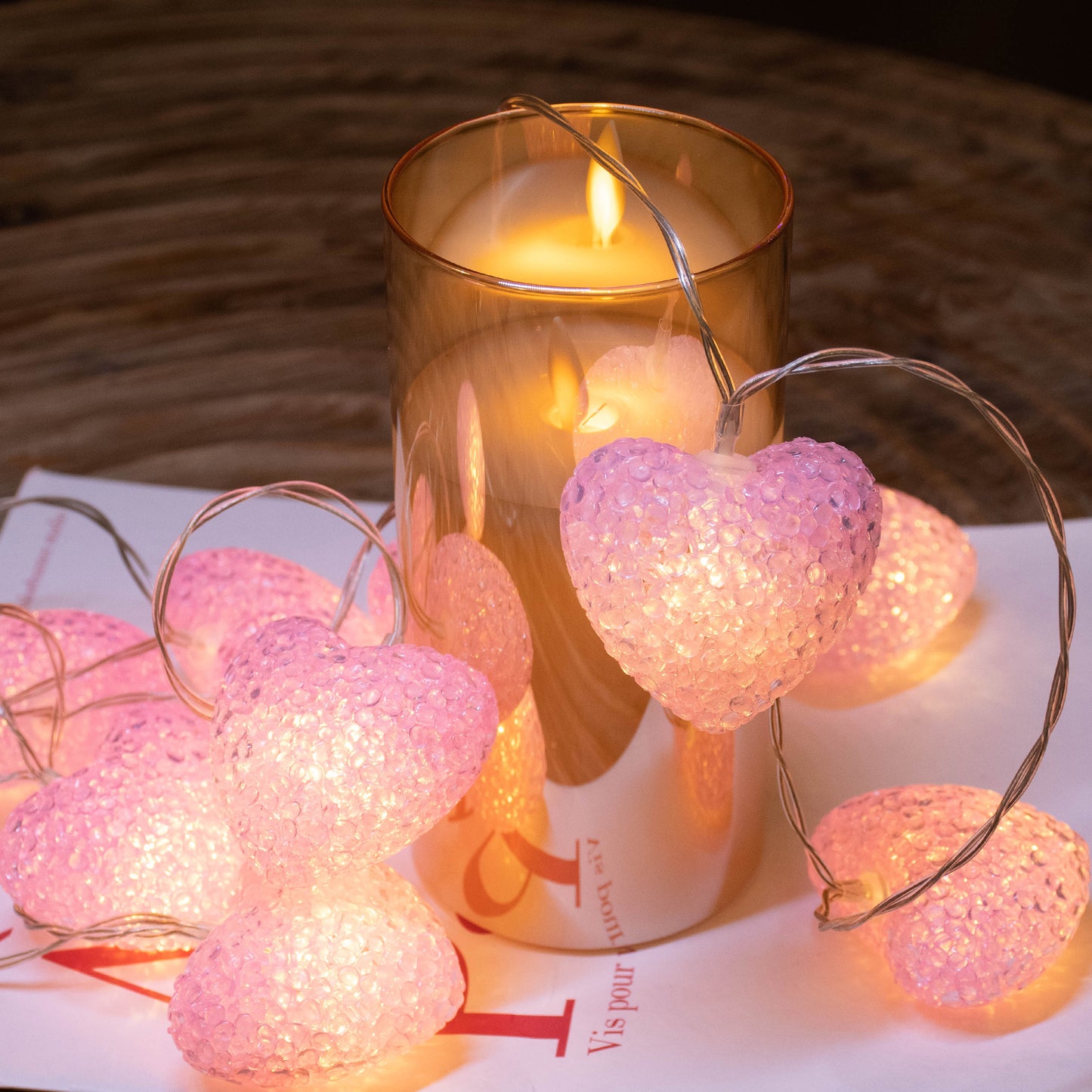 Pink Heart String Lights Valentine's Day Decoration Lights Battery Operated with Timer