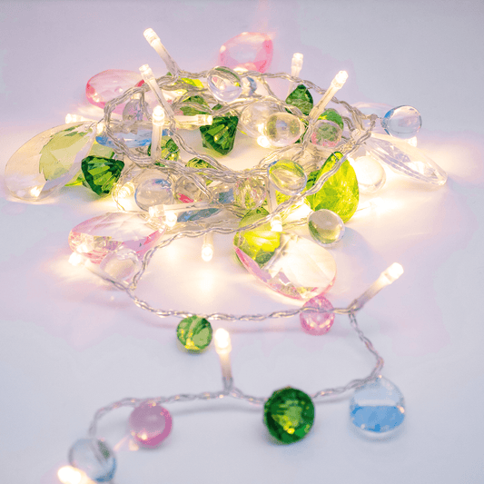 Pastel Crystal Lights 10ft 30 LED Jewels Fairy Lights Battery Operated/USB Plug