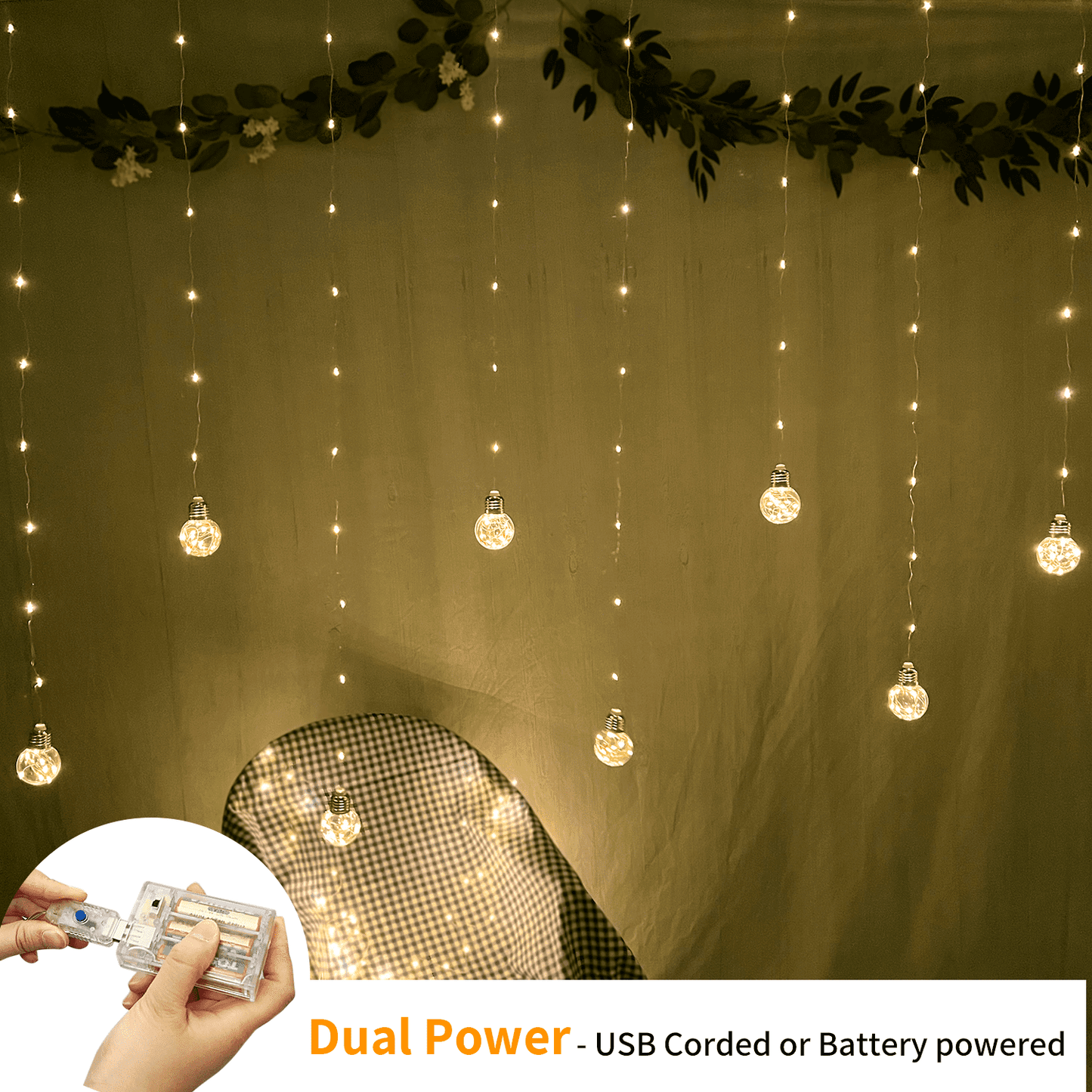 YOLIGHT Wishing Ball Curtain Lights USB/Battery Operated Window Fairy Curtain Lights