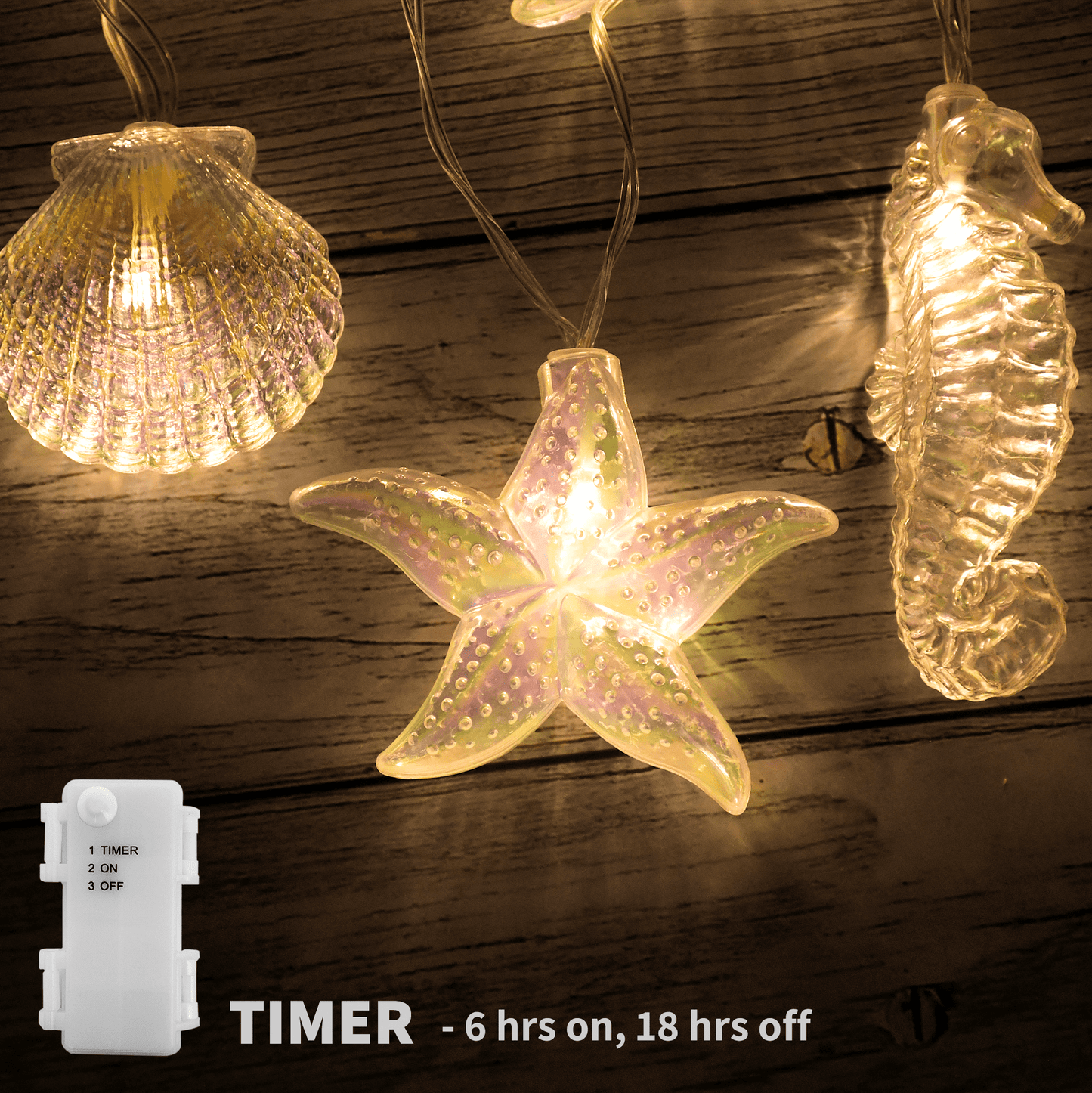 Seashell Starfish Seahorse String Lights 6.5ft 10 LED Ocean Fairy Lights Battery Operated Under The Sea Decoration