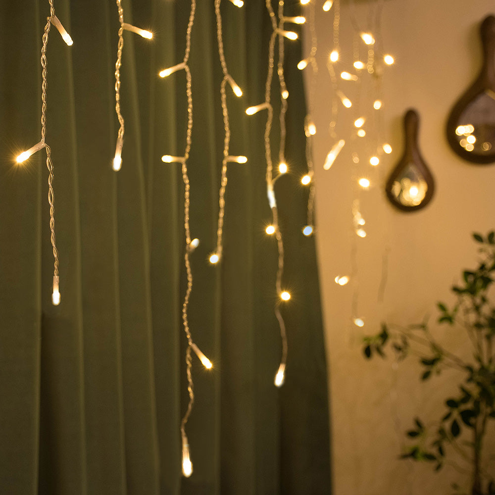 YOLIGHT Icicle Christmas Lights 13ft 96 LEDs Icicle String Lights Twinkle Curtain Lights