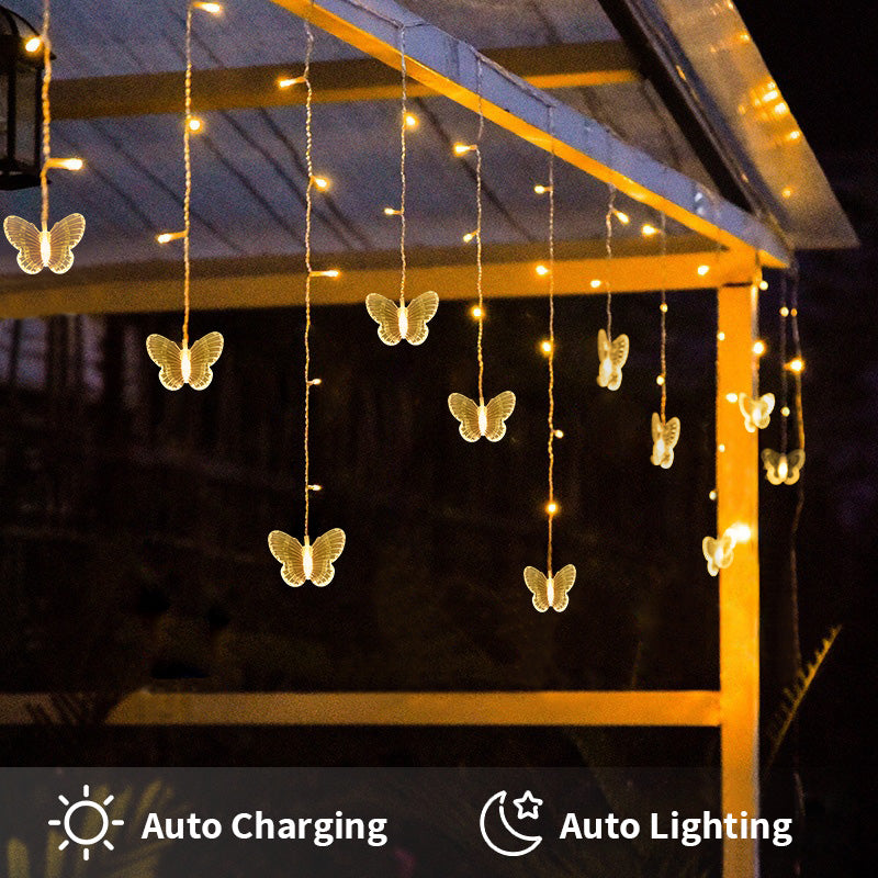 YOLIGHT Butterfly Solar Curtain Lights USB Rechargable Solar Garden Decoration