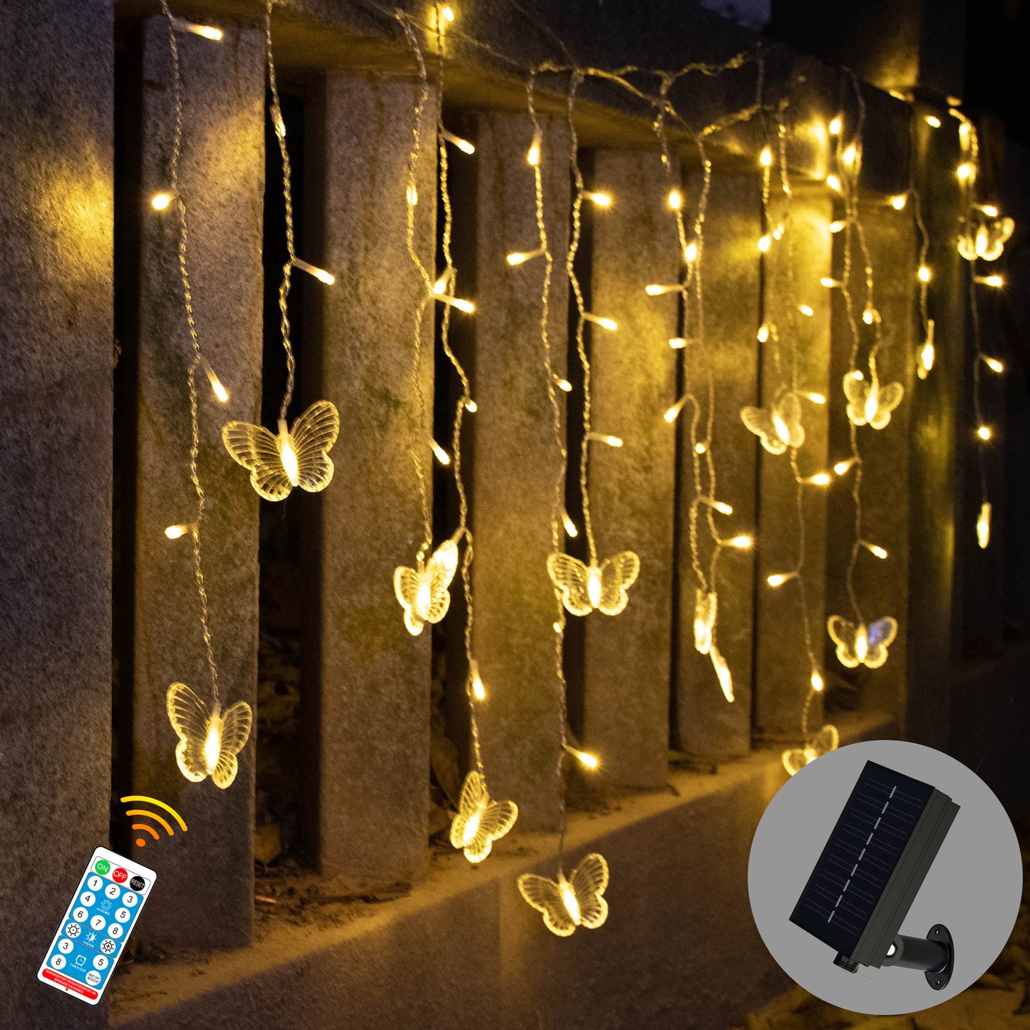 YOLIGHT Butterfly Solar Curtain Lights USB Rechargable Solar Garden Decoration